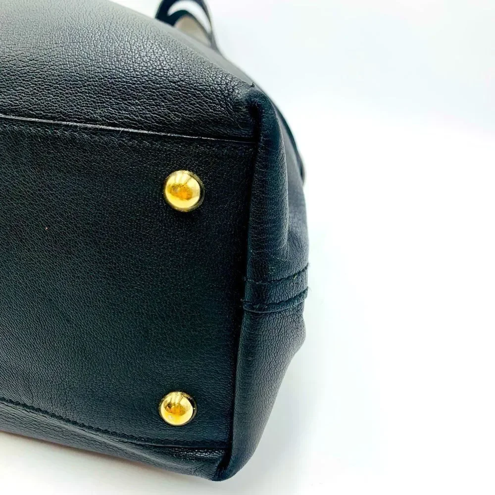 Auth YVES SAINT LAURENT Reversible 
Bronze/Black Leather Double Sac Y Tote Bag - Picture 14 of 16